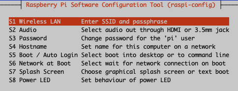 Raspberry Pi Software Configuration Tool Main Menu